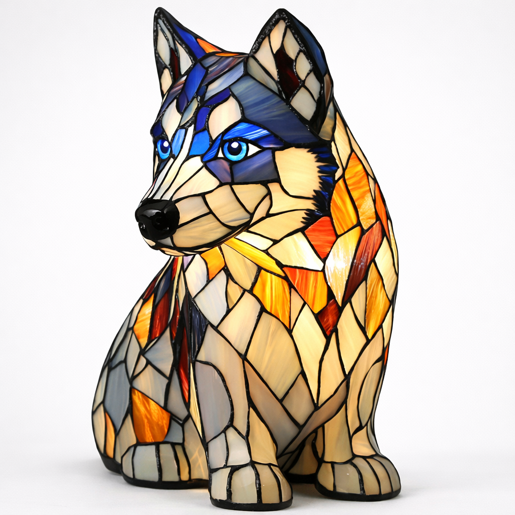 Lampe chien style vitrail avec lumière LED de nuit pour chambre et bureau | Temsk