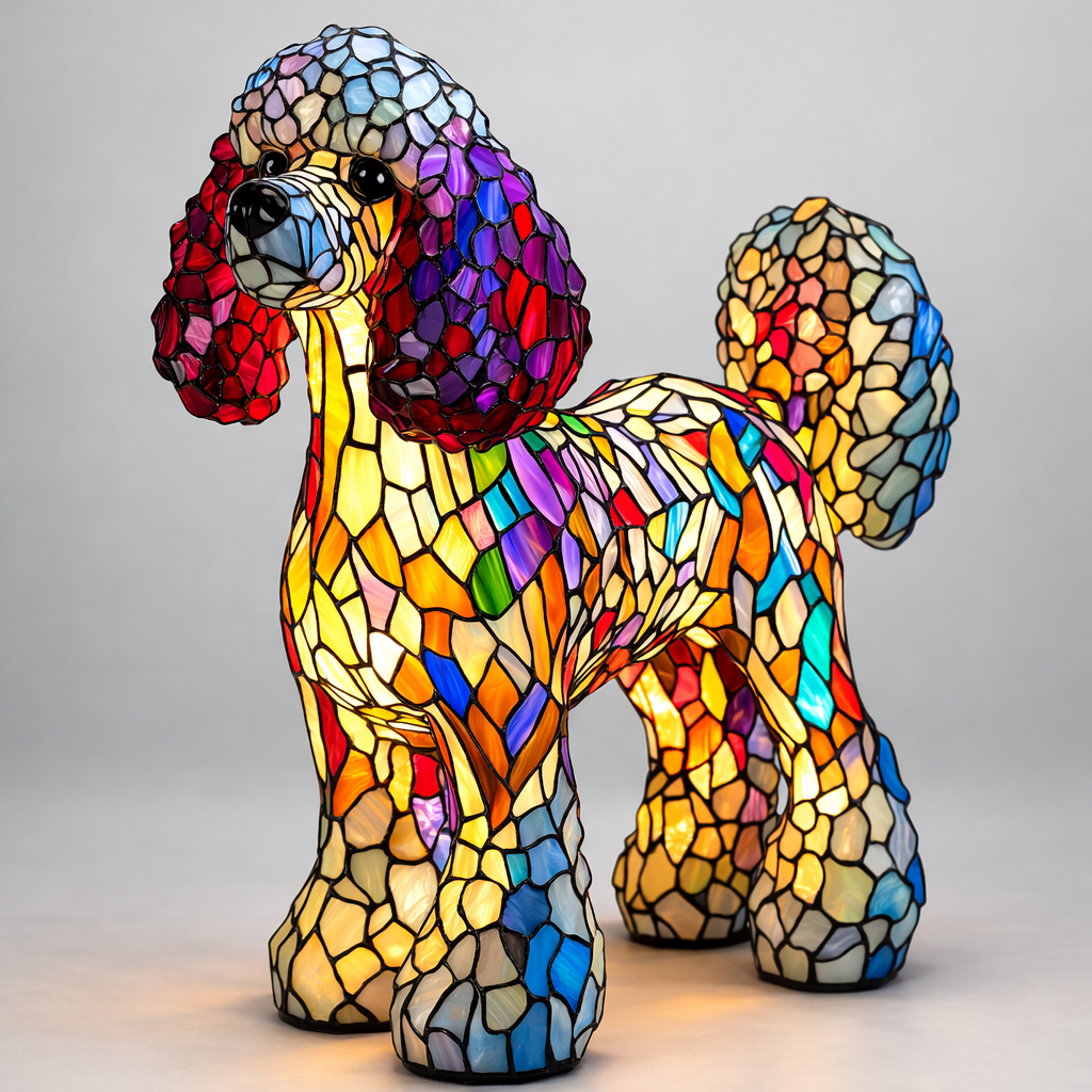Lampe chien style vitrail avec lumière LED de nuit pour chambre et bureau | Temsk