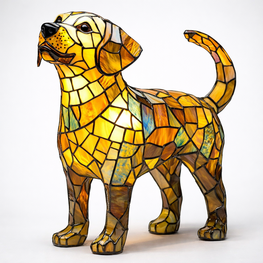 Lampe chien style vitrail avec lumière LED de nuit pour chambre et bureau | Temsk