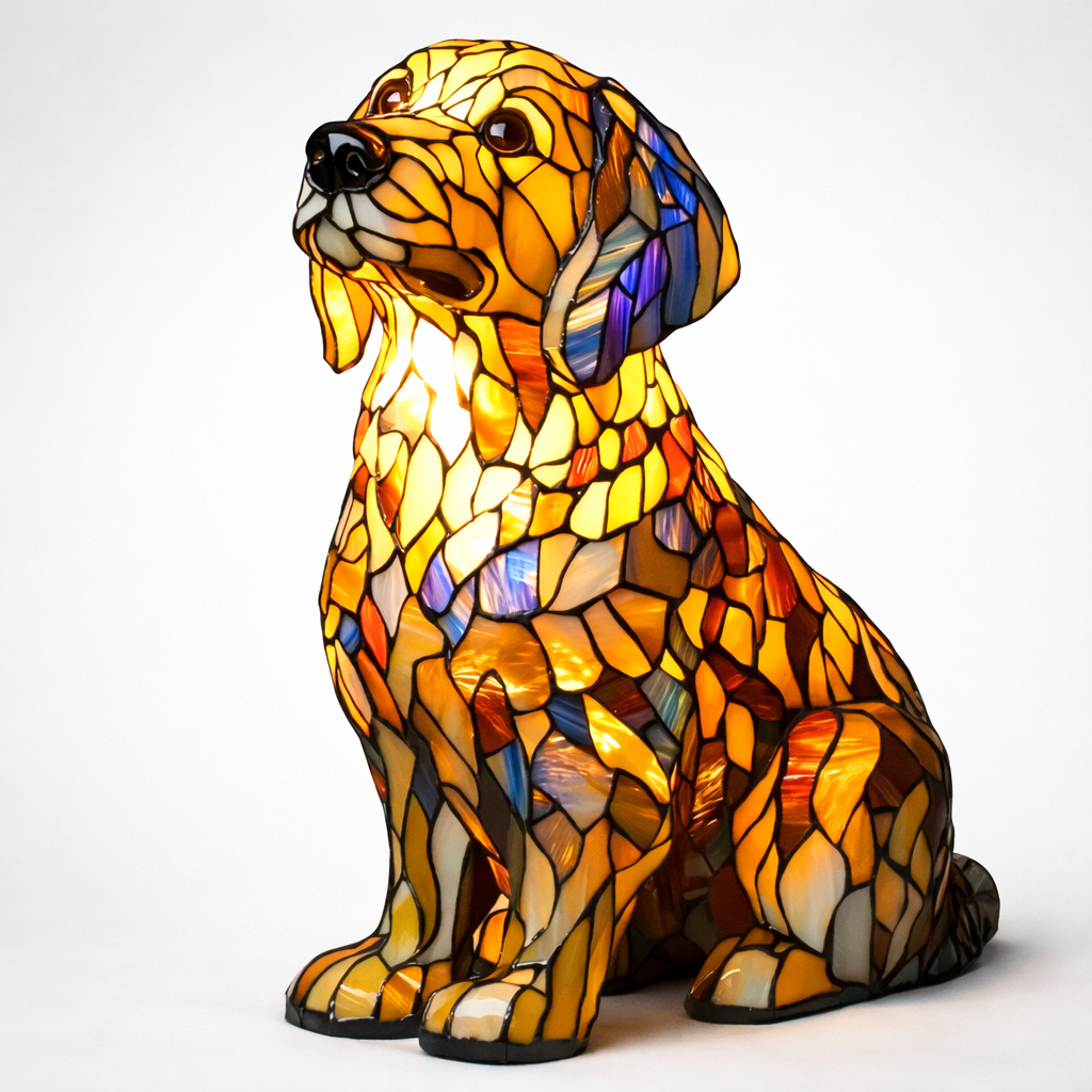Lampe chien style vitrail avec lumière LED de nuit pour chambre et bureau | Temsk