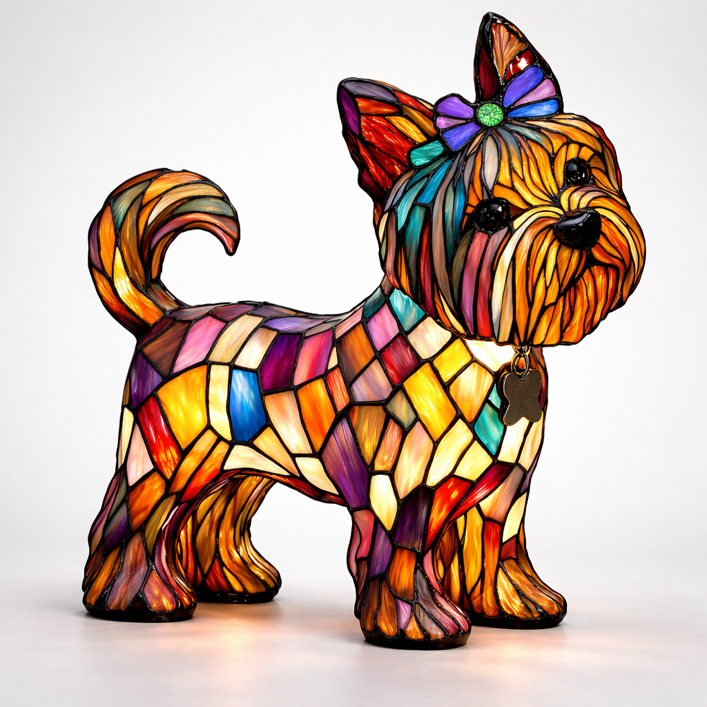 Lampe chien style vitrail avec lumière LED de nuit pour chambre et bureau | Temsk