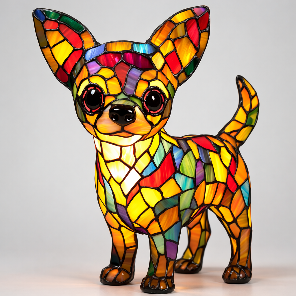 Lampe chien style vitrail avec lumière LED de nuit pour chambre et bureau | Temsk