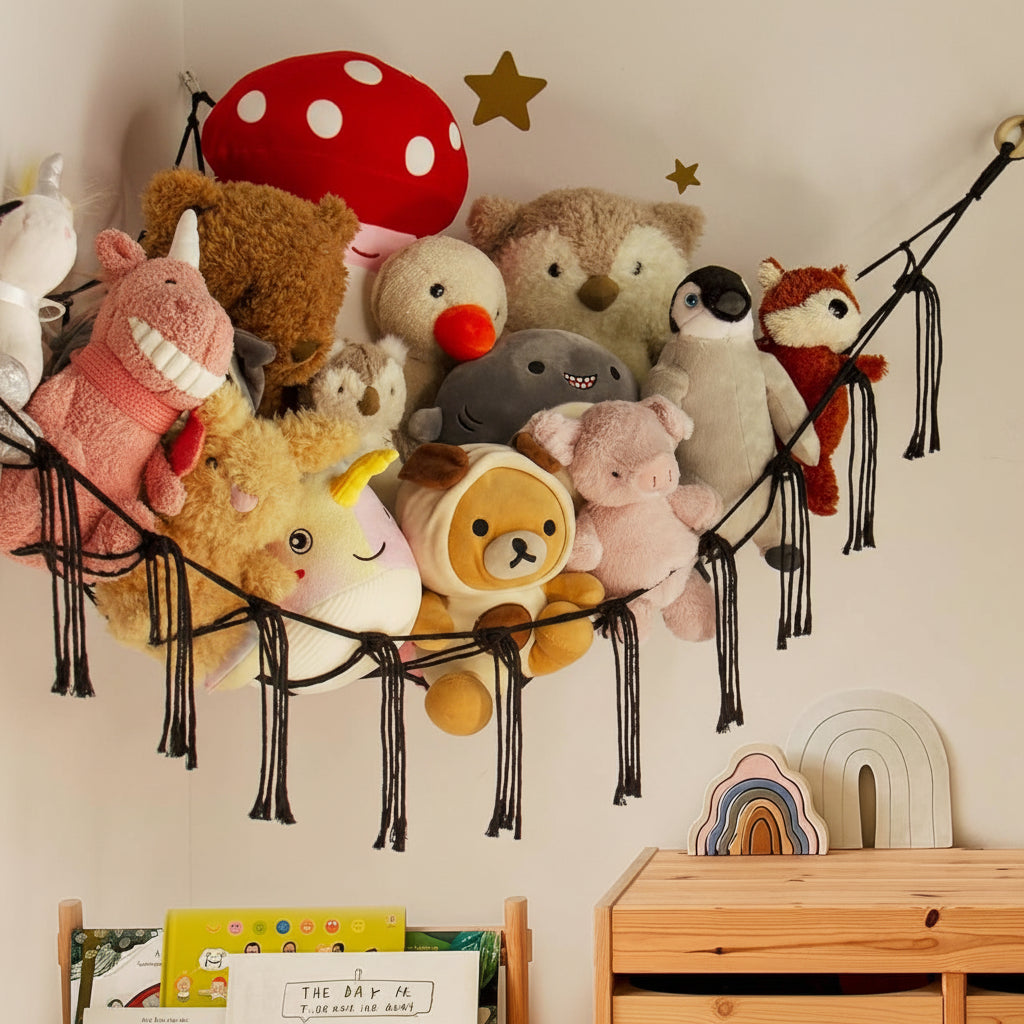 Macrame Hanging Toy Hammock Organizer For Stuffed Animals | Temsk