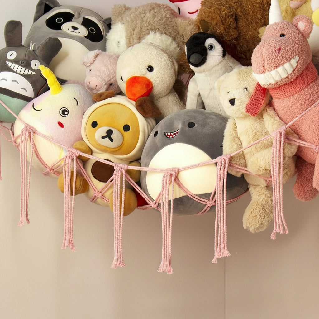 Macrame Hanging Toy Hammock Organizer For Stuffed Animals | Temsk