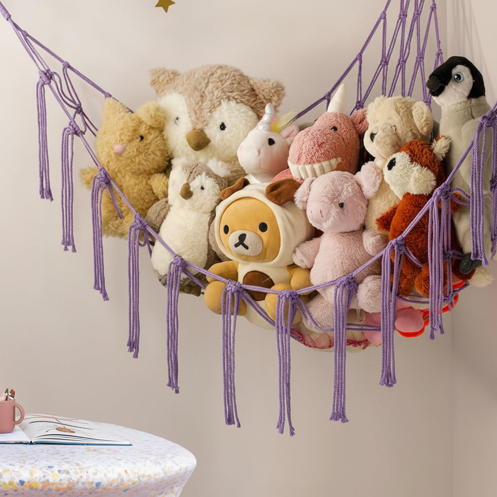 Macrame Hanging Toy Hammock Organizer For Stuffed Animals | Temsk