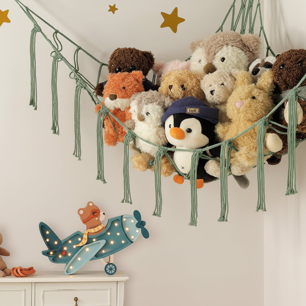 Macrame Hanging Toy Hammock Organizer For Stuffed Animals | Temsk