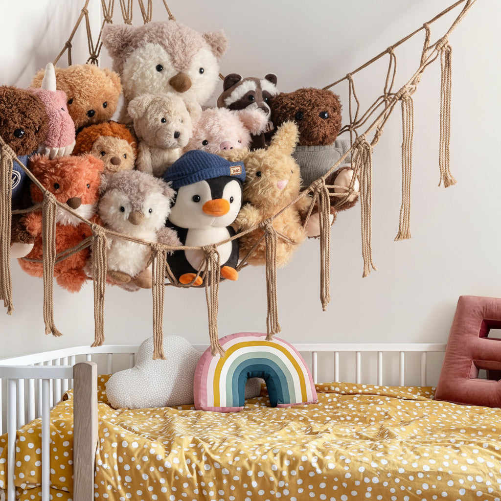 Macrame Hanging Toy Hammock Organizer For Stuffed Animals | Temsk