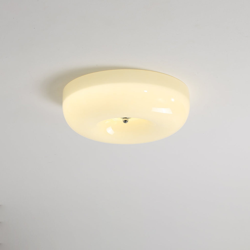 Round Glass LED Ceiling Light In White Metal Finish For Living Room Bedroom And Hallway | Temsk
