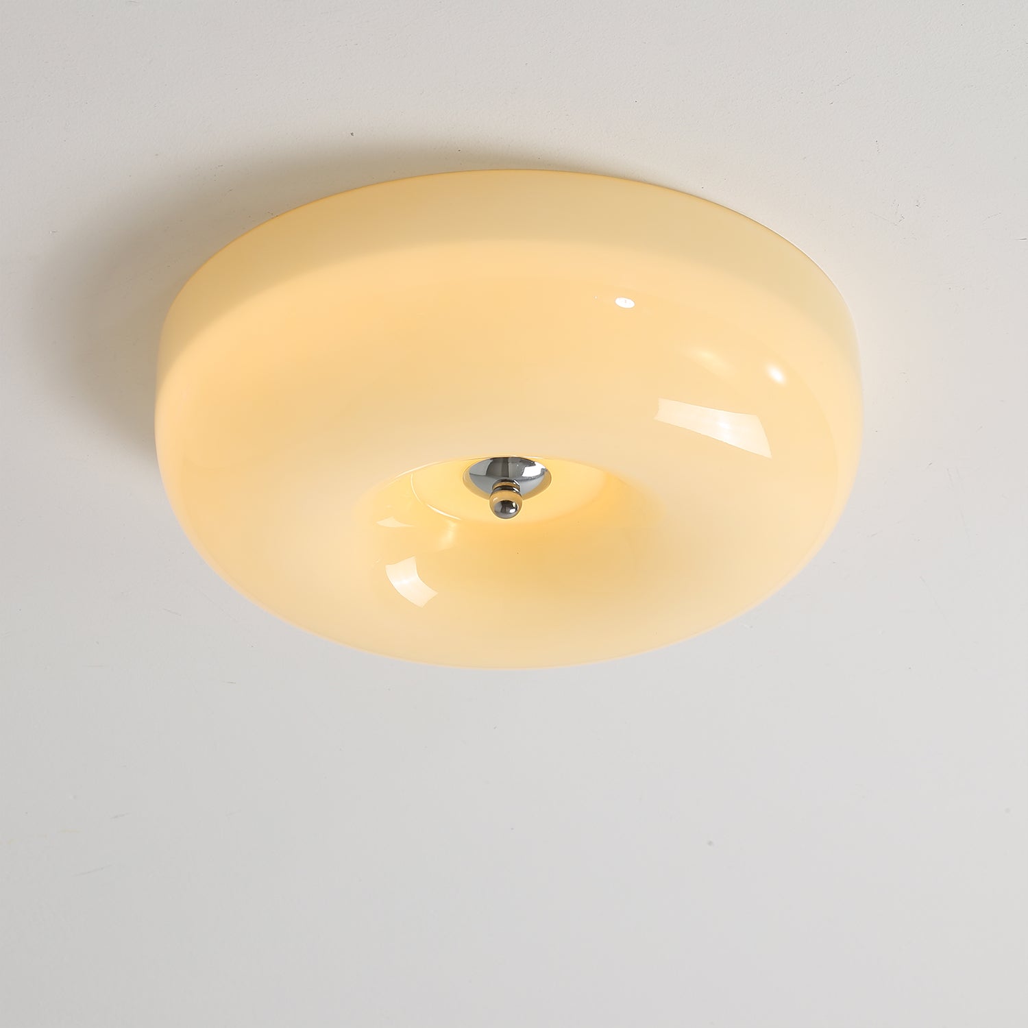 Round Glass LED Ceiling Light In White Metal Finish For Living Room Bedroom And Hallway | Temsk