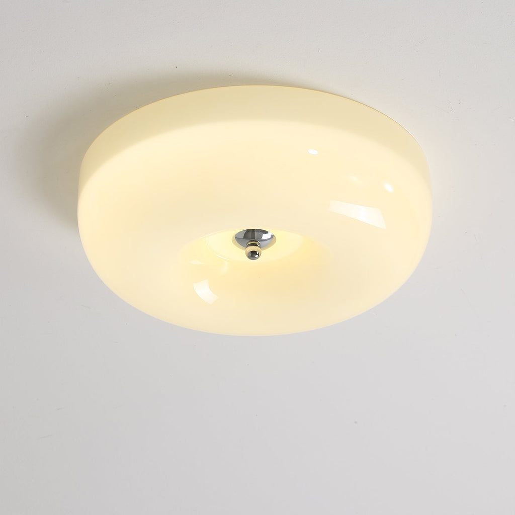 Round Glass LED Ceiling Light In White Metal Finish For Living Room Bedroom And Hallway | Temsk