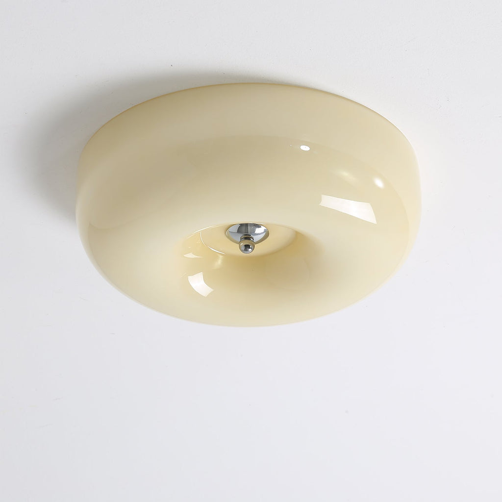 Round Glass LED Ceiling Light In White Metal Finish For Living Room Bedroom And Hallway | Temsk
