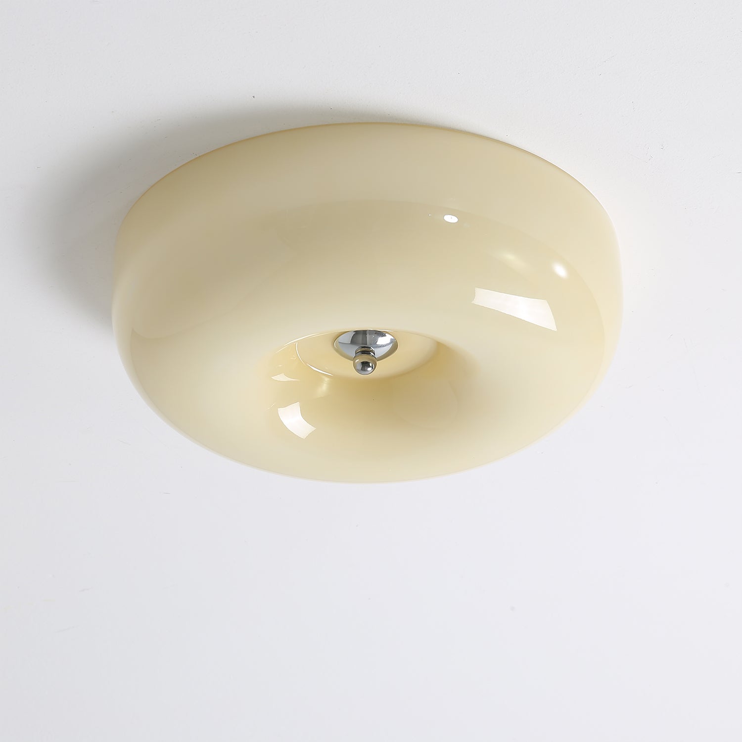 Round Glass LED Ceiling Light In White Metal Finish For Living Room Bedroom And Hallway | Temsk