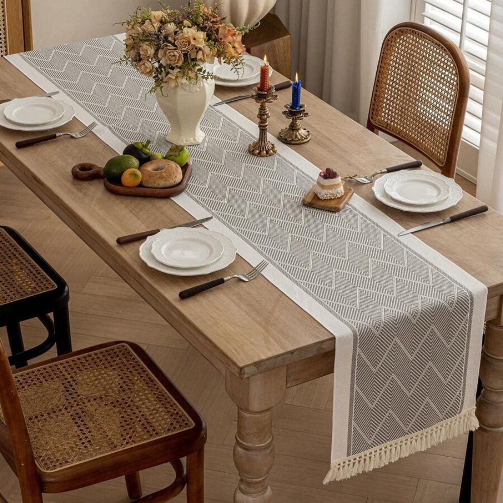 Aurelia Home Premium Woven Table Runner In Sandstone With Elegant Pattern | Temsk