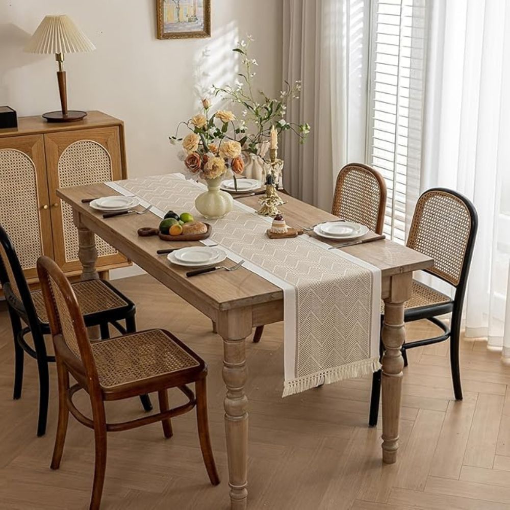 Aurelia Home Premium Woven Table Runner In Sandstone With Elegant Pattern | Temsk