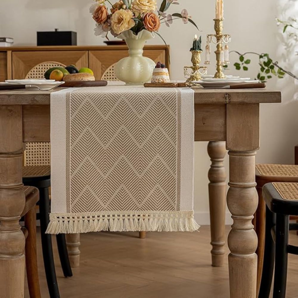 Aurelia Home Premium Woven Table Runner In Sandstone With Elegant Pattern | Temsk