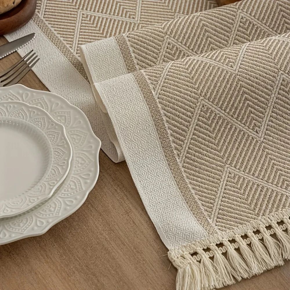 Aurelia Home Premium Woven Table Runner In Sandstone With Elegant Pattern | Temsk