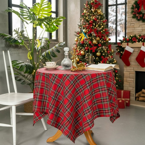 HollyWeave Festive Plaid Durable Polyester Tablecloth For Christmas Dinner By Temsk