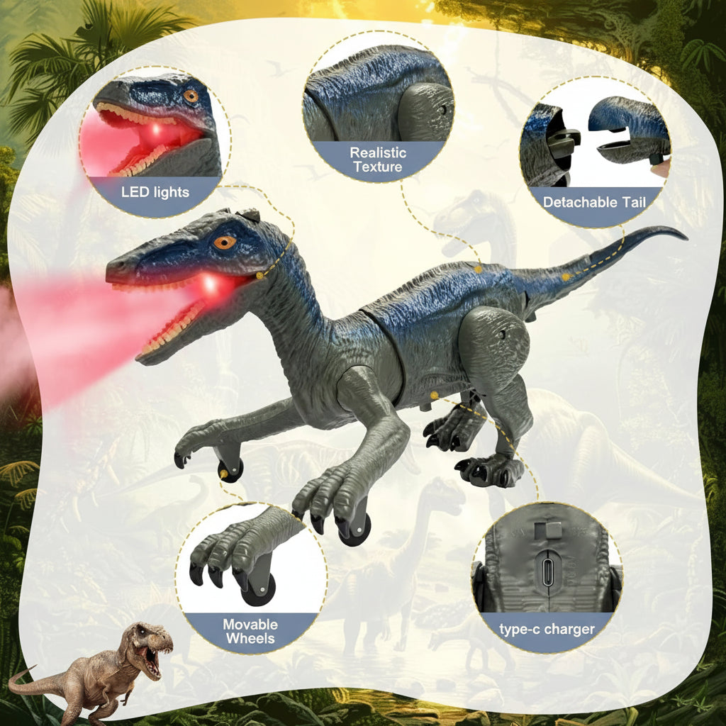 RC dinosaurus Velociraptor s osvětlením, zvuky a stříkáním | Temsk