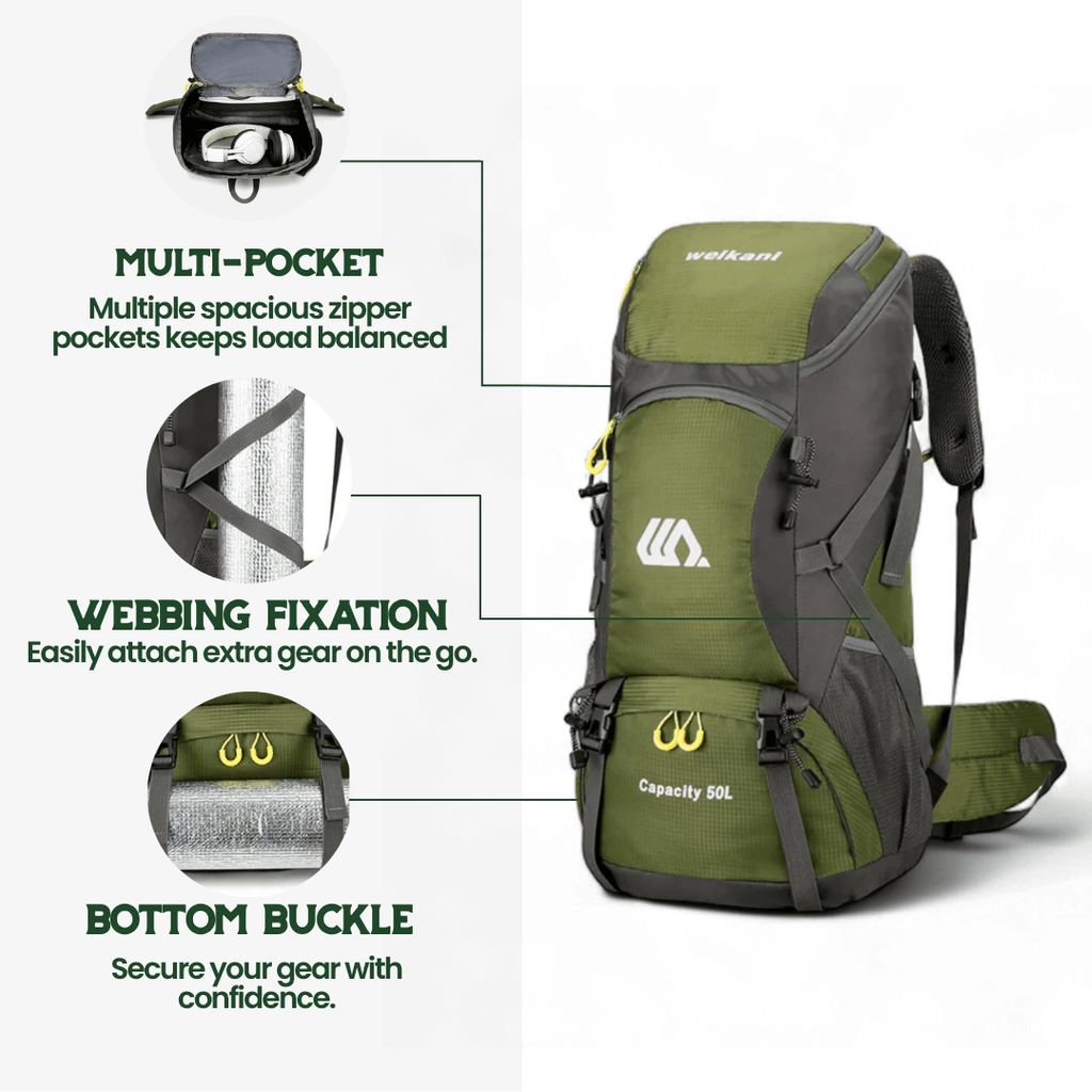 TrailFlex 50L Hiking Backpack With Breathable Back Panel And Shoe Compartment | Temsk