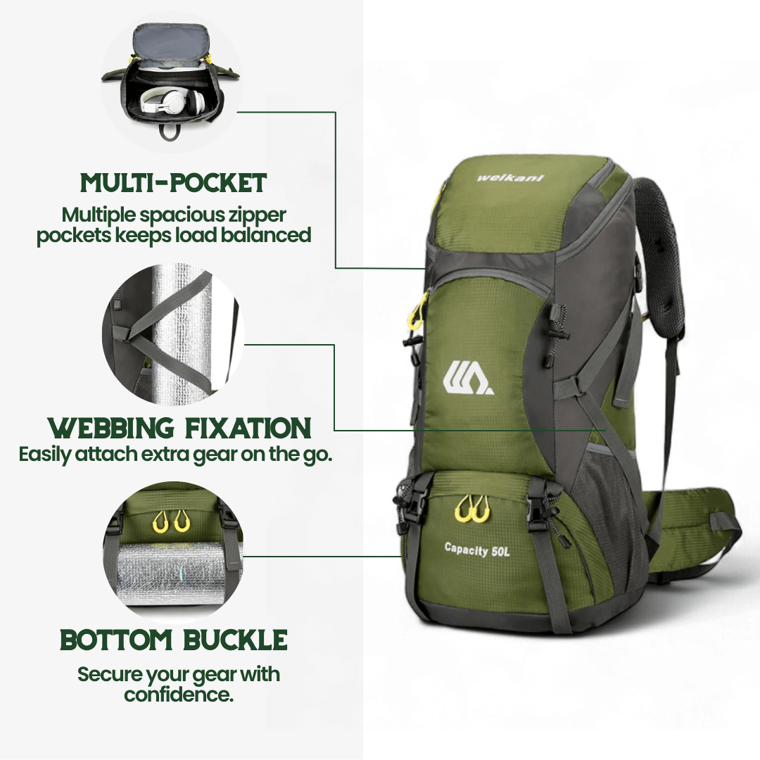 TrailFlex 50L Hiking Backpack With Breathable Back Panel And Shoe Compartment | Temsk
