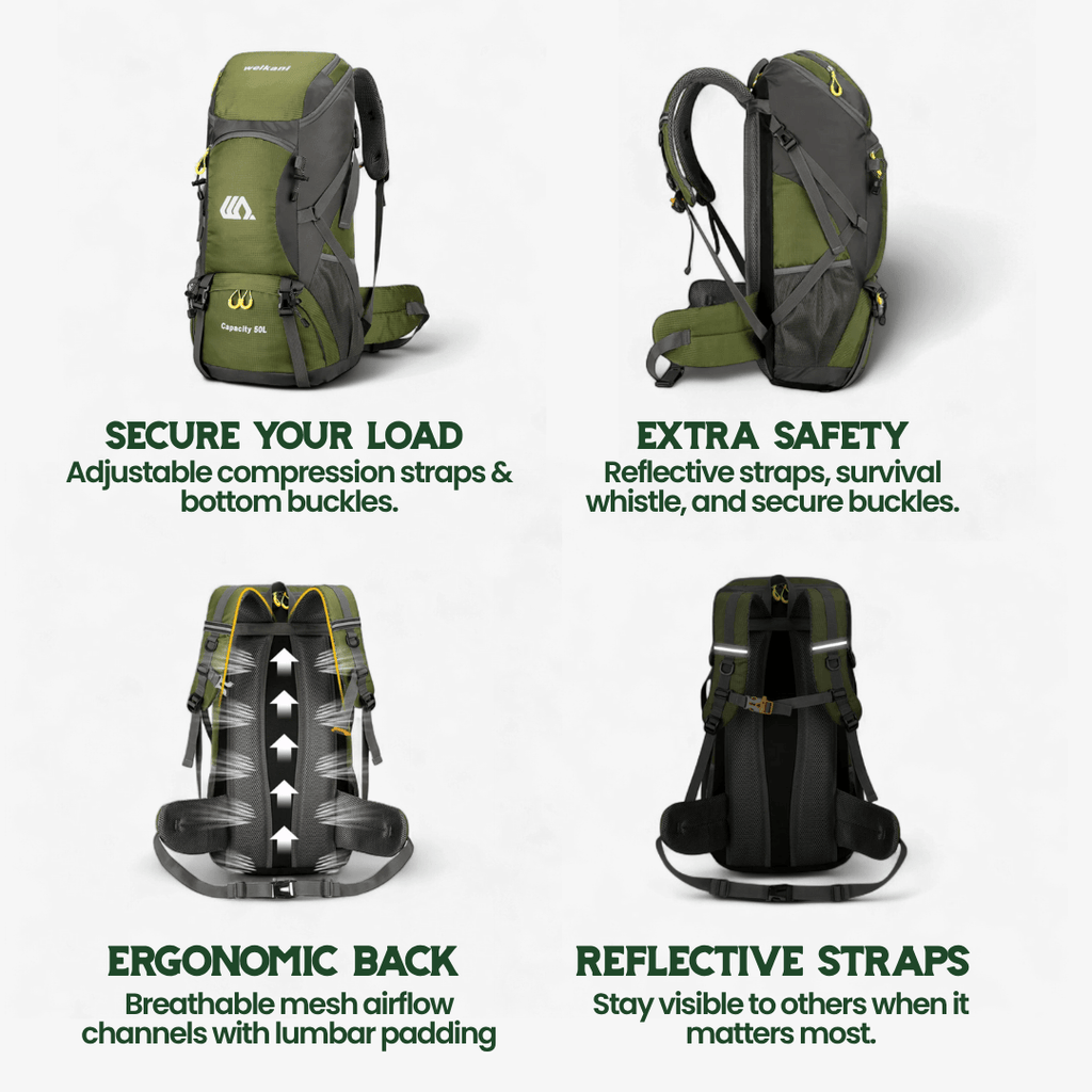 TrailFlex 50L Hiking Backpack With Breathable Back Panel And Shoe Compartment | Temsk