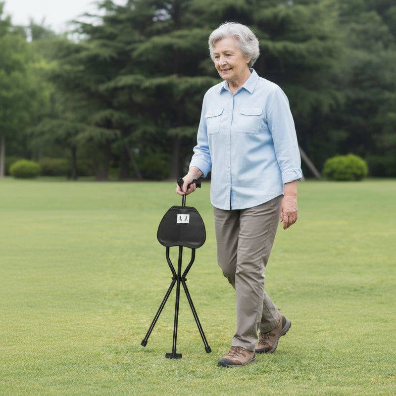 StrideSeat Foldable Walking Stick With Integrated Seat For On The Go Comfort | Temsk