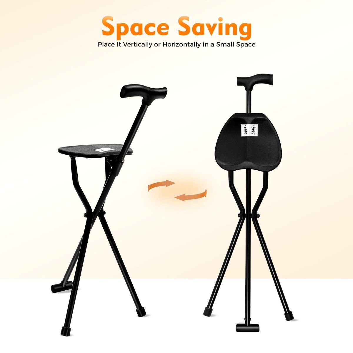 StrideSeat Foldable Walking Stick With Integrated Seat For On The Go Comfort | Temsk