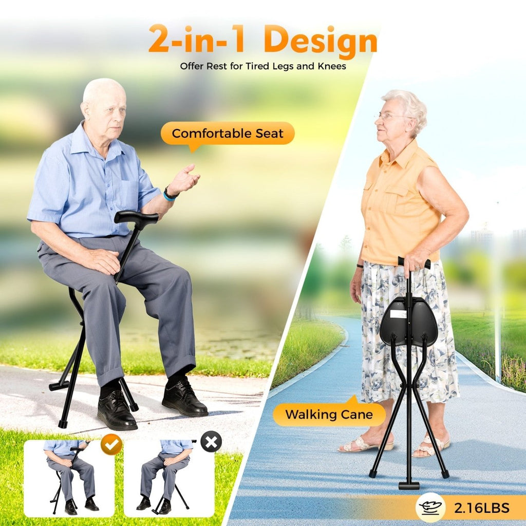 StrideSeat Foldable Walking Stick With Integrated Seat For On The Go Comfort | Temsk