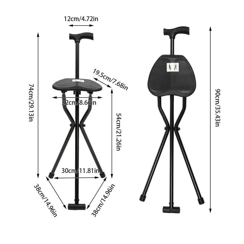 StrideSeat Foldable Walking Stick With Integrated Seat For On The Go Comfort | Temsk