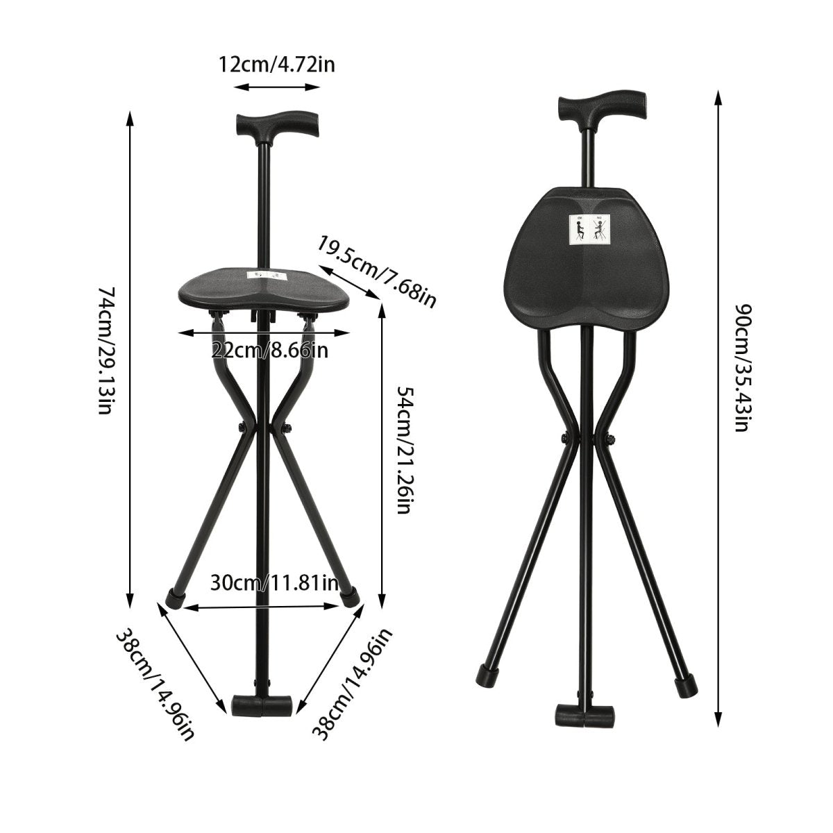StrideSeat Foldable Walking Stick With Integrated Seat For On The Go Comfort | Temsk