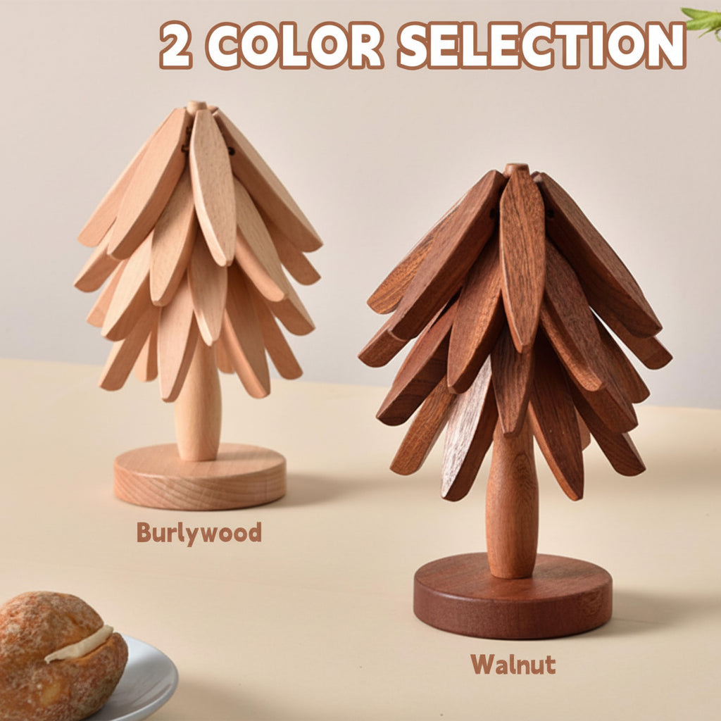 Wooden Folding Trivet Set With Tree Design For Heat Protection | Temsk