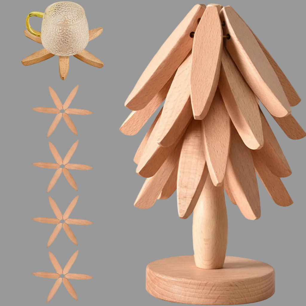 Wooden Folding Trivet Set With Tree Design For Heat Protection | Temsk