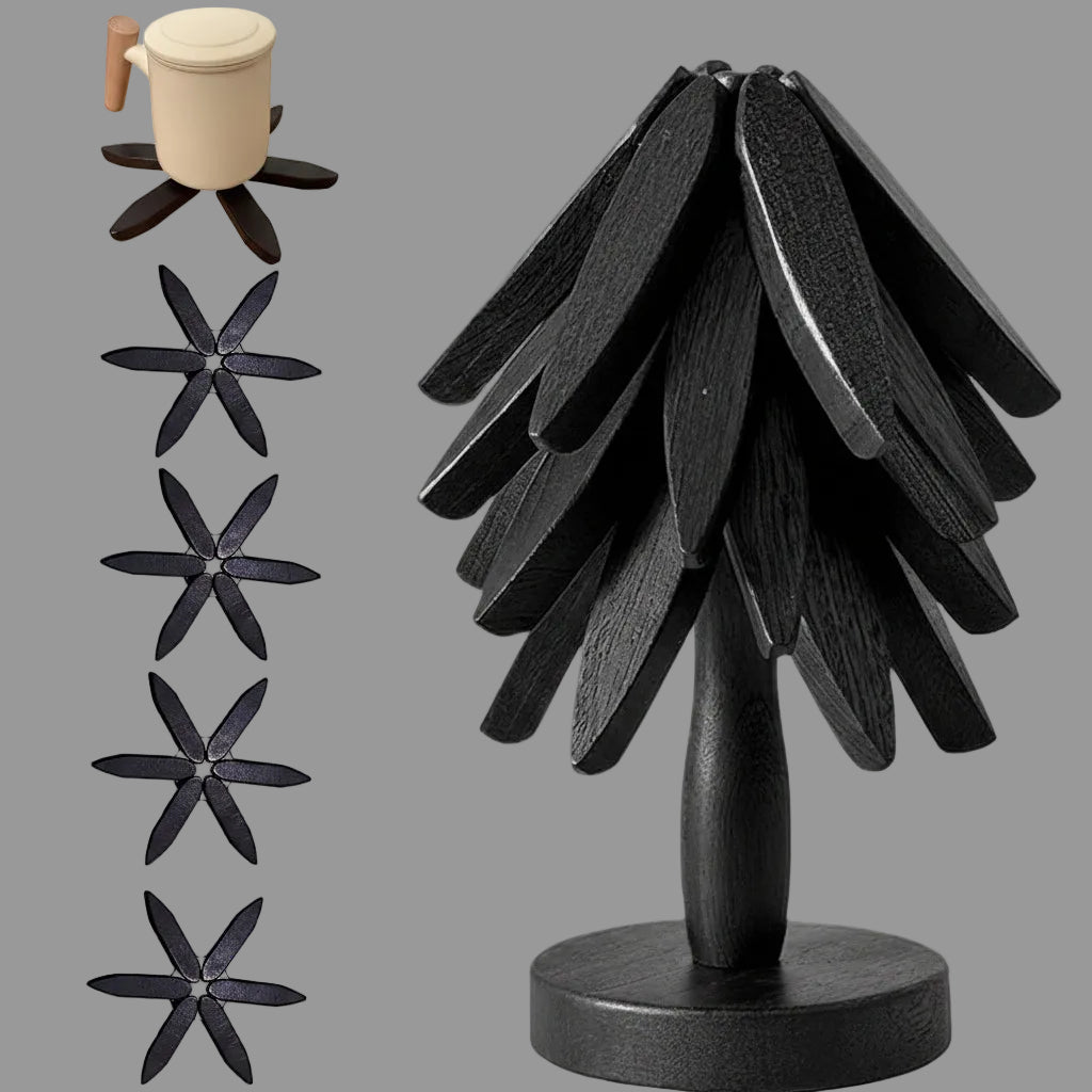 Wooden Folding Trivet Set With Tree Design For Heat Protection | Temsk