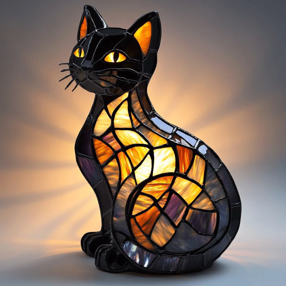 Cat Night Light With Stained Glass Style Table Lamp For Cozy Ambience | Temsk