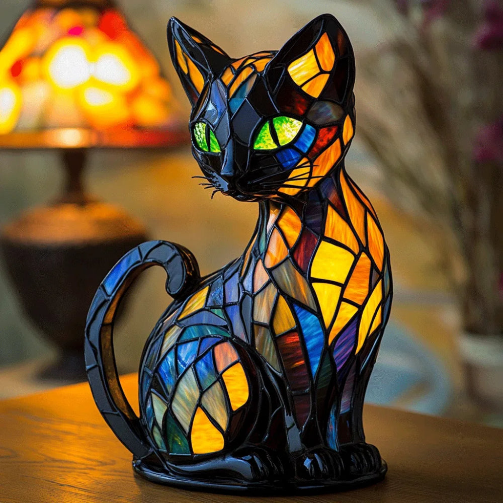 Cat Night Light With Stained Glass Style Table Lamp For Cozy Ambience | Temsk