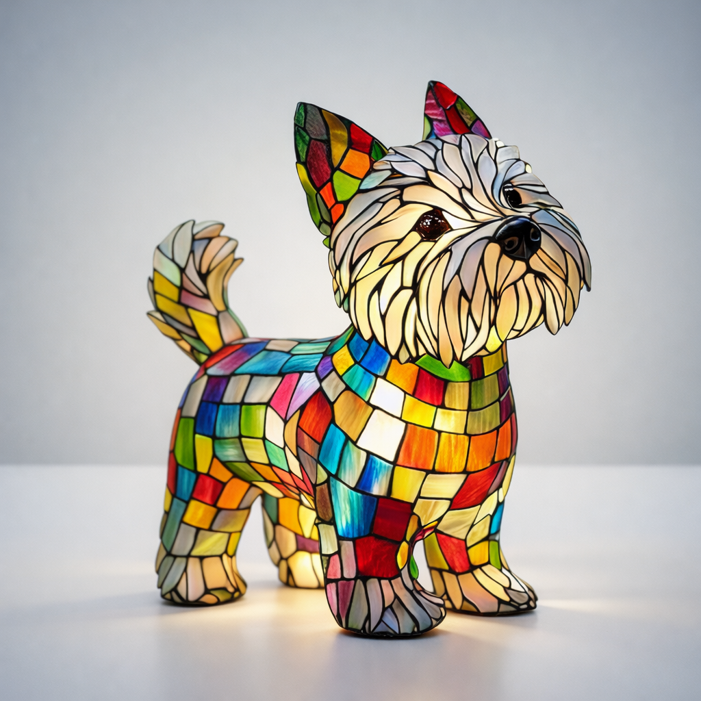 Stained Glass Dog Figurine LED Night Light Table Lamp For Bedroom | Temsk