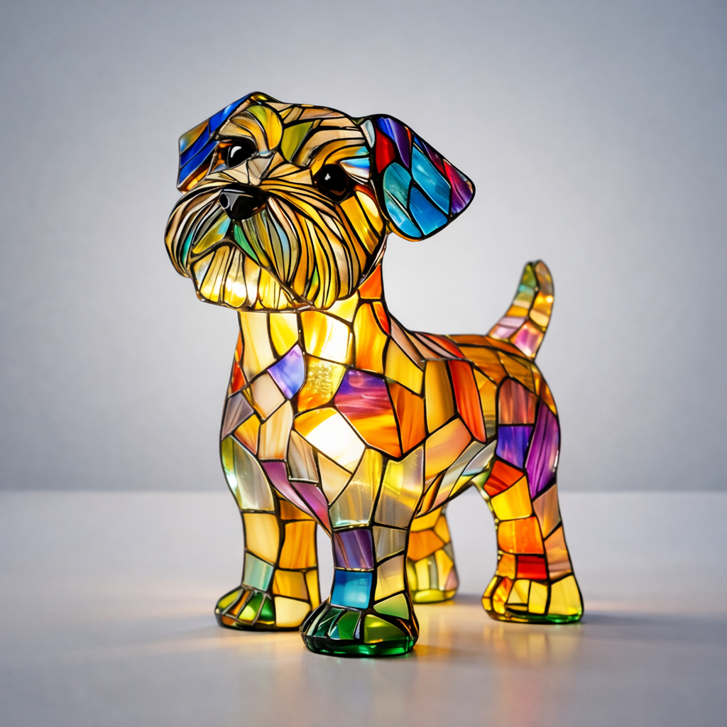 Stained Glass Dog Figurine LED Night Light Table Lamp For Bedroom | Temsk
