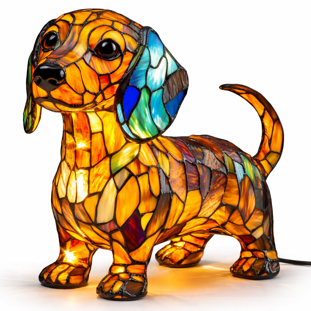 Lampe chien style vitrail avec lumière LED de nuit pour chambre et bureau | Temsk