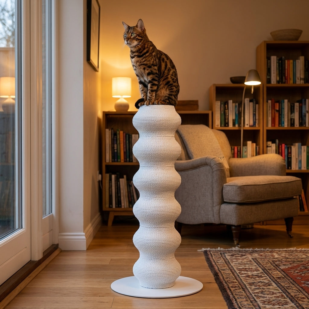Tall Modular Cat Scratching Post With Paper Vine And Steel Base Height-Adjustable | Temsk