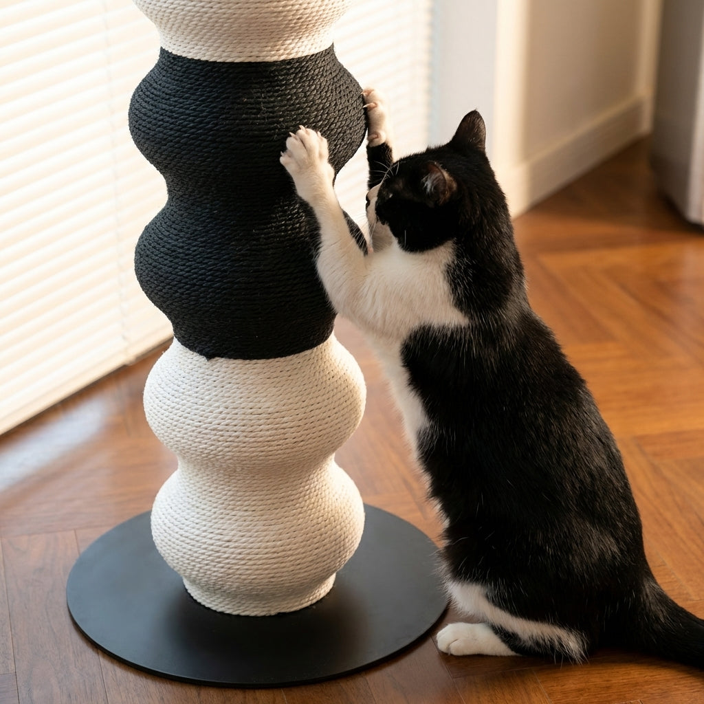Tall Modular Cat Scratching Post With Paper Vine And Steel Base Height-Adjustable | Temsk