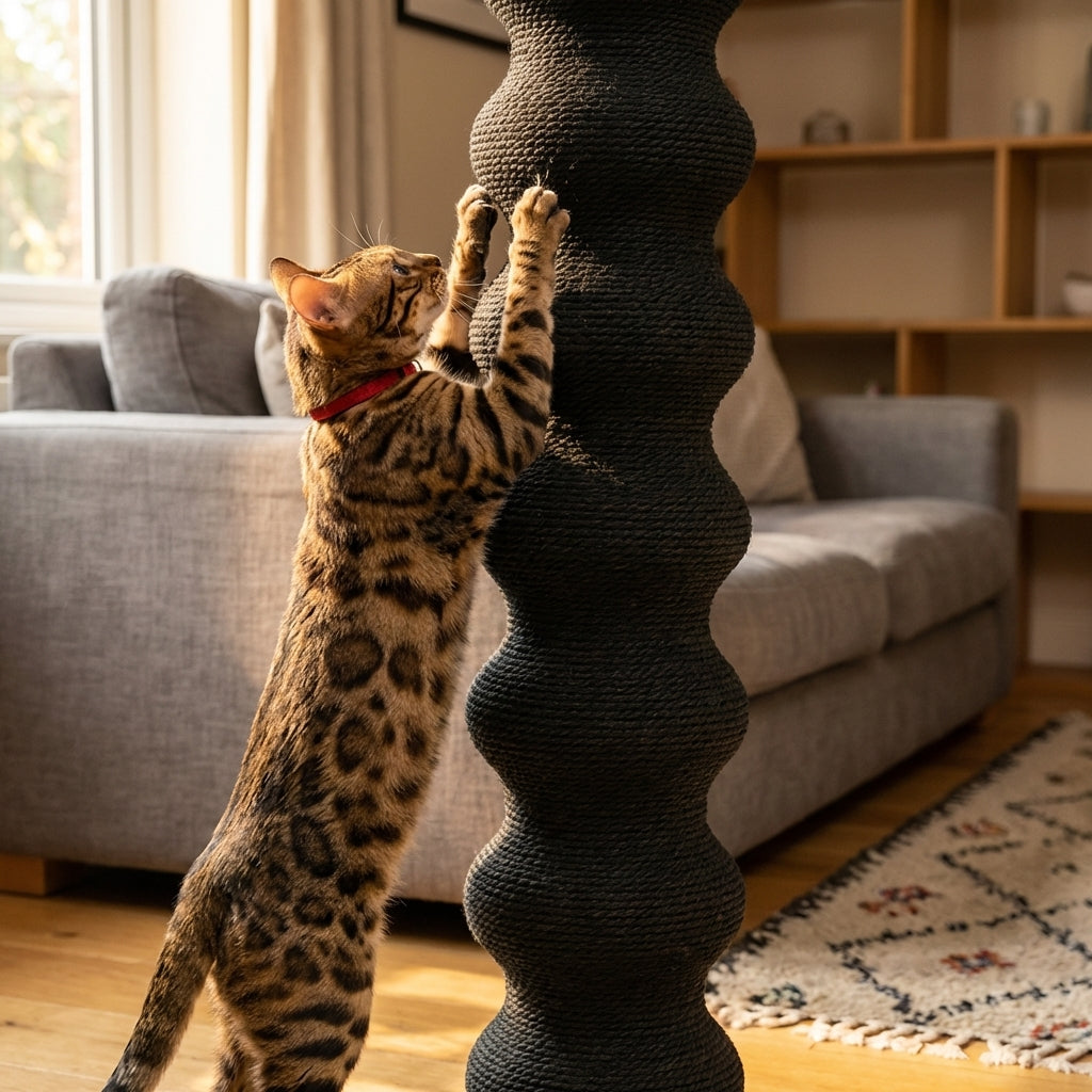 Tall Modular Cat Scratching Post With Paper Vine And Steel Base Height-Adjustable | Temsk