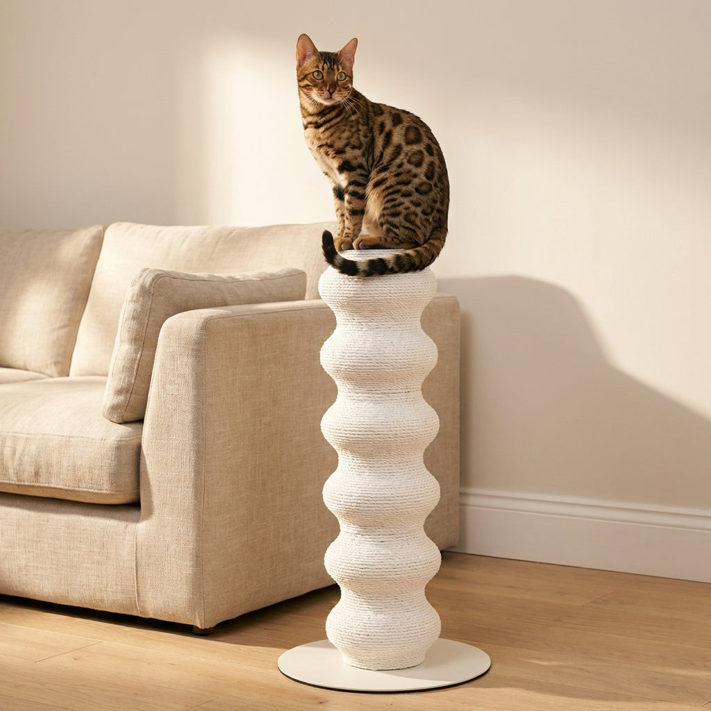 Tall Modular Cat Scratching Post With Paper Vine And Steel Base Height-Adjustable | Temsk
