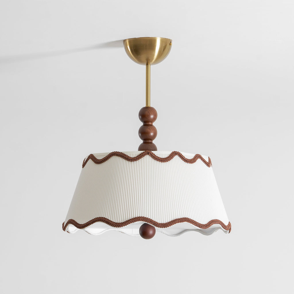 Vintage Cottage Ceiling Light With Pleated Shade And Beaded Wood Details | Temsk