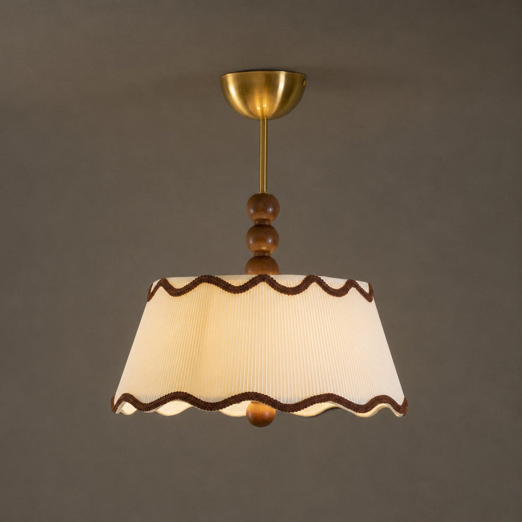 Vintage Cottage Ceiling Light With Pleated Shade And Beaded Wood Details | Temsk