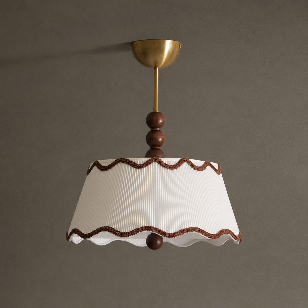 Vintage Cottage Ceiling Light With Pleated Shade And Beaded Wood Details | Temsk