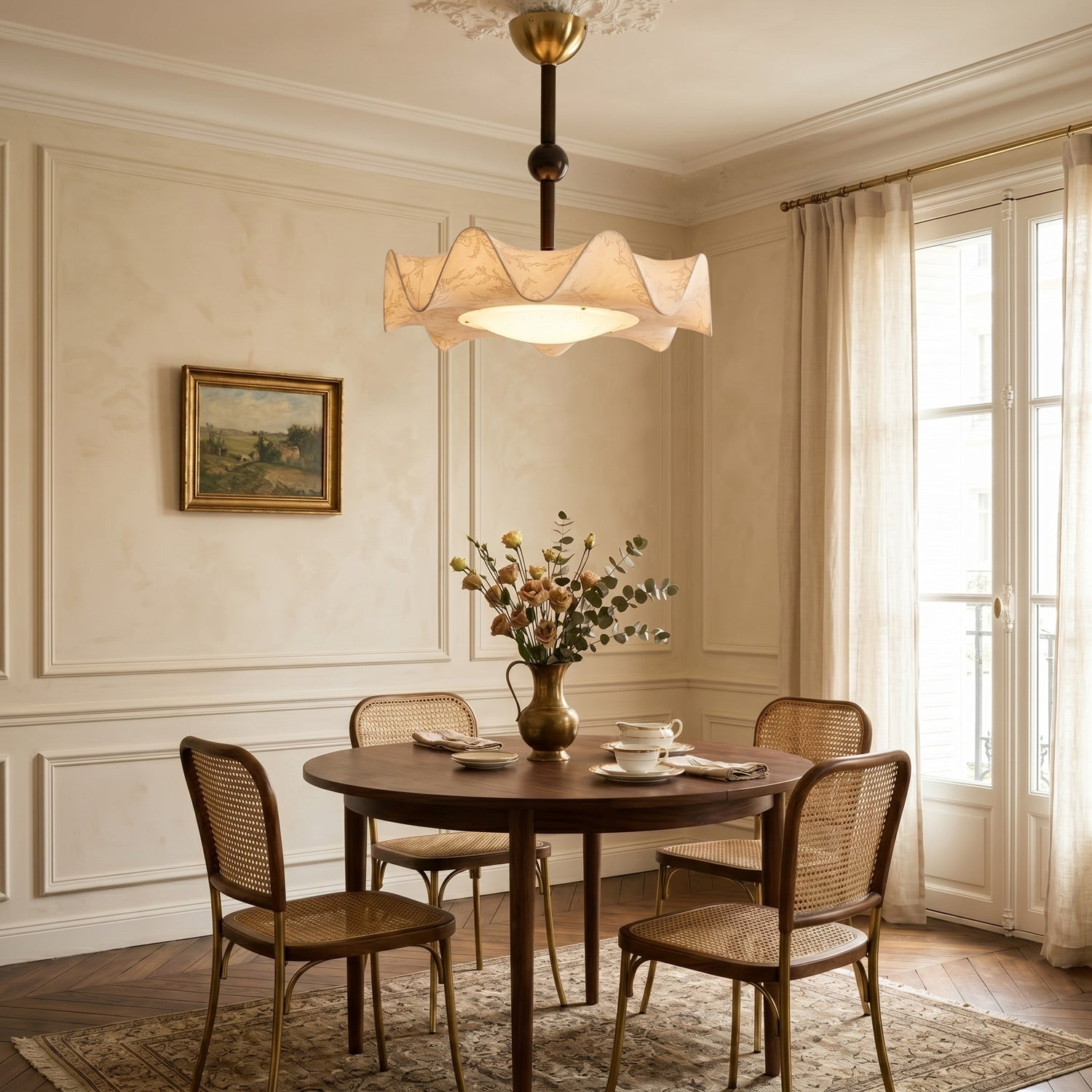 Walnut And Gold Floral LED Ceiling Light With Petal Design | Temsk