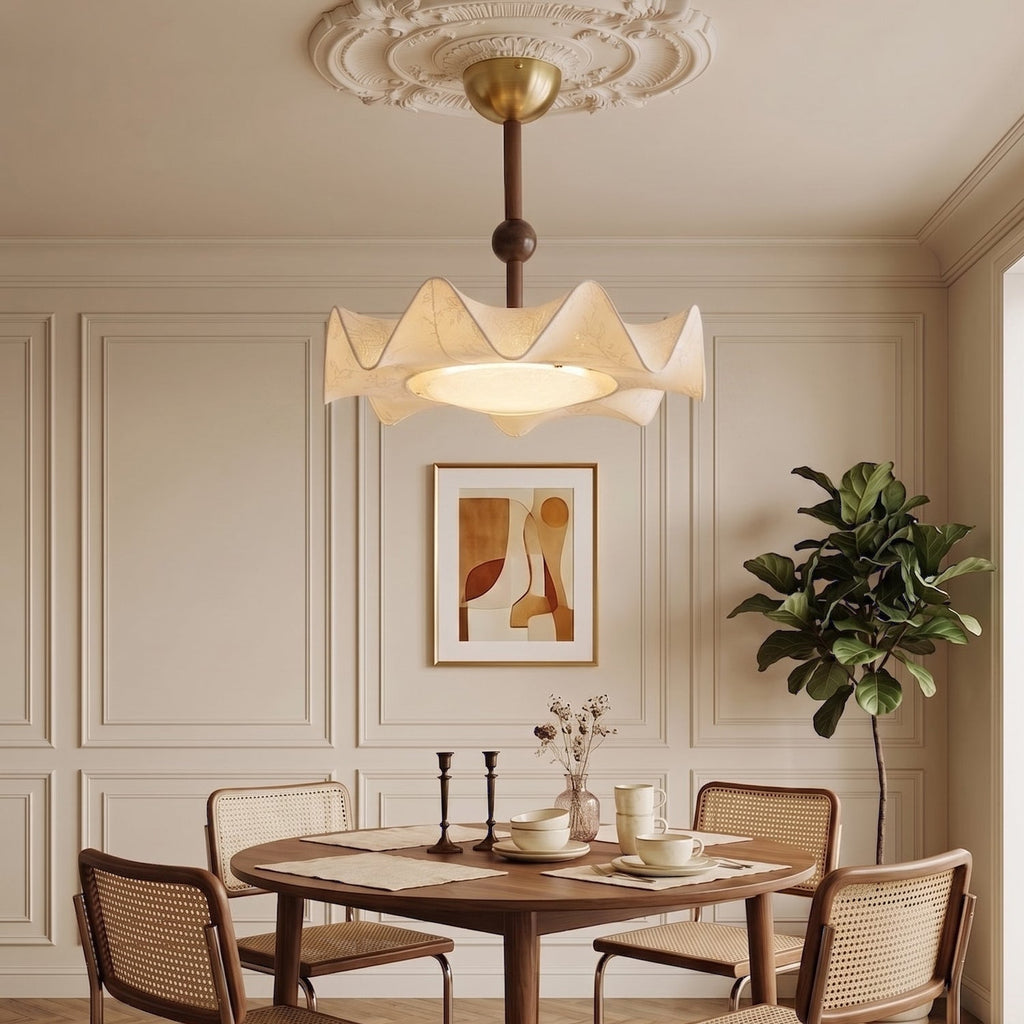 Walnut And Gold Floral LED Ceiling Light With Petal Design | Temsk