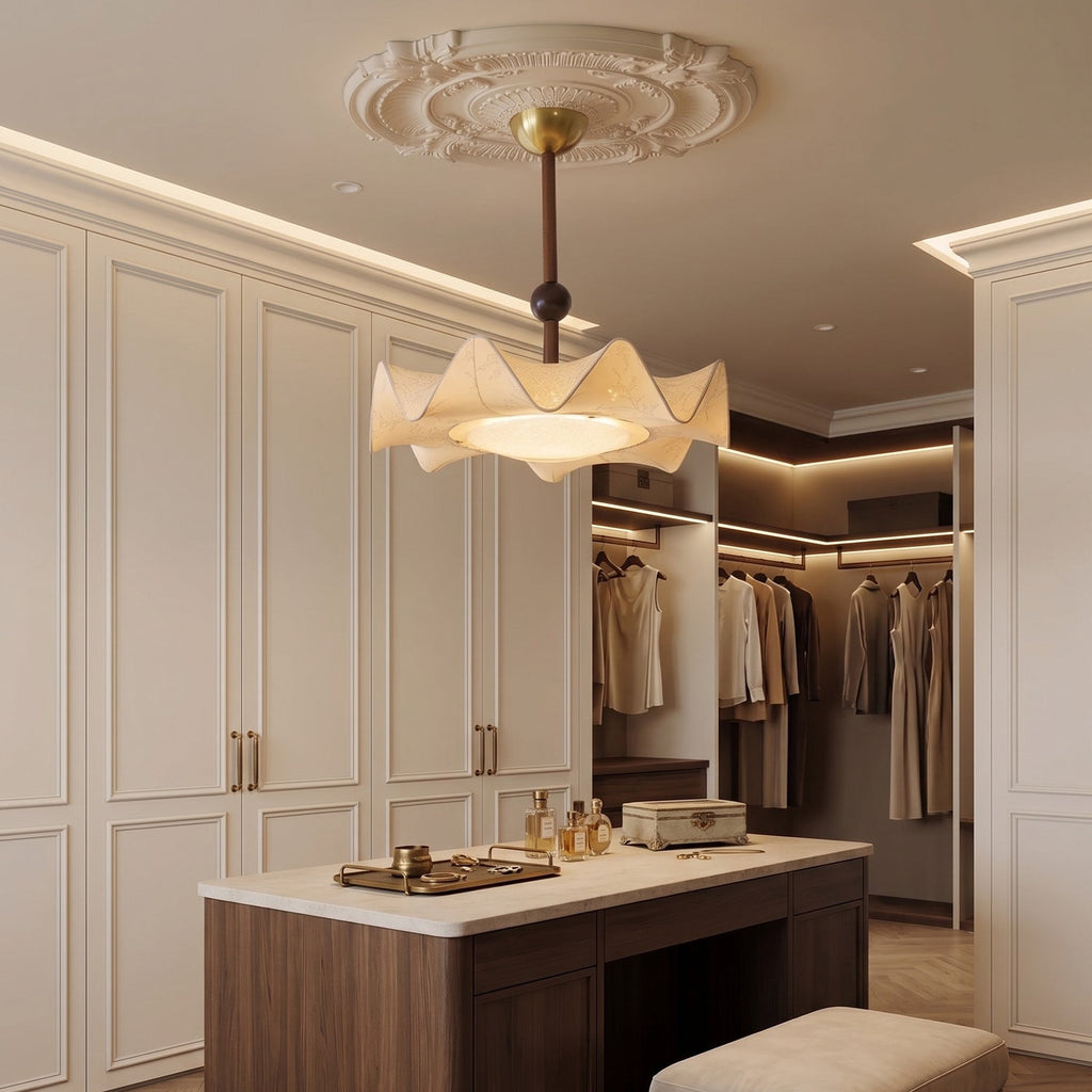 Walnut And Gold Floral LED Ceiling Light With Petal Design | Temsk