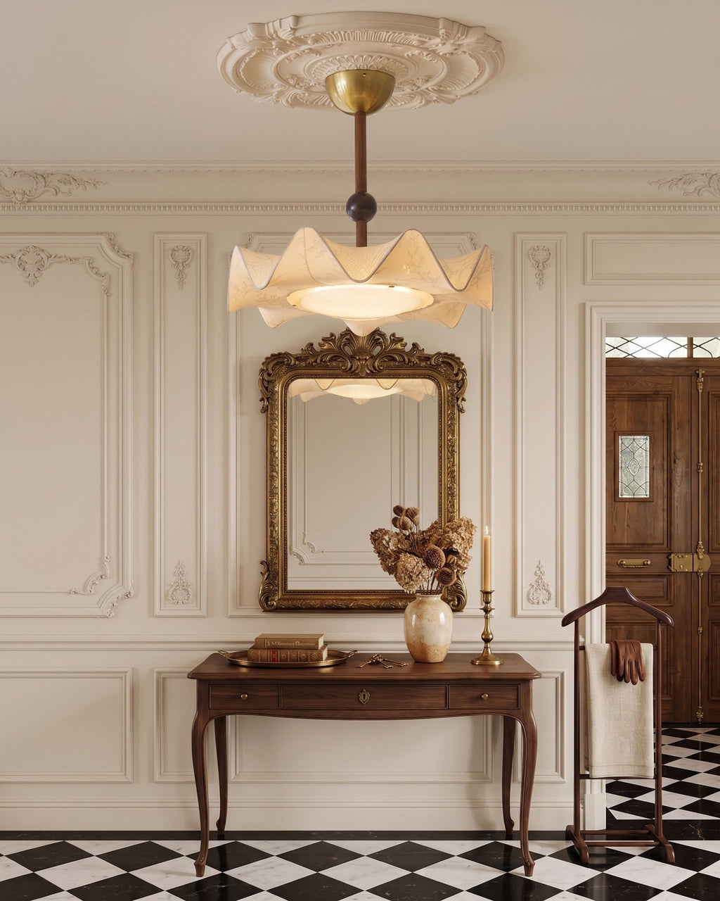 Walnut And Gold Floral LED Ceiling Light With Petal Design | Temsk