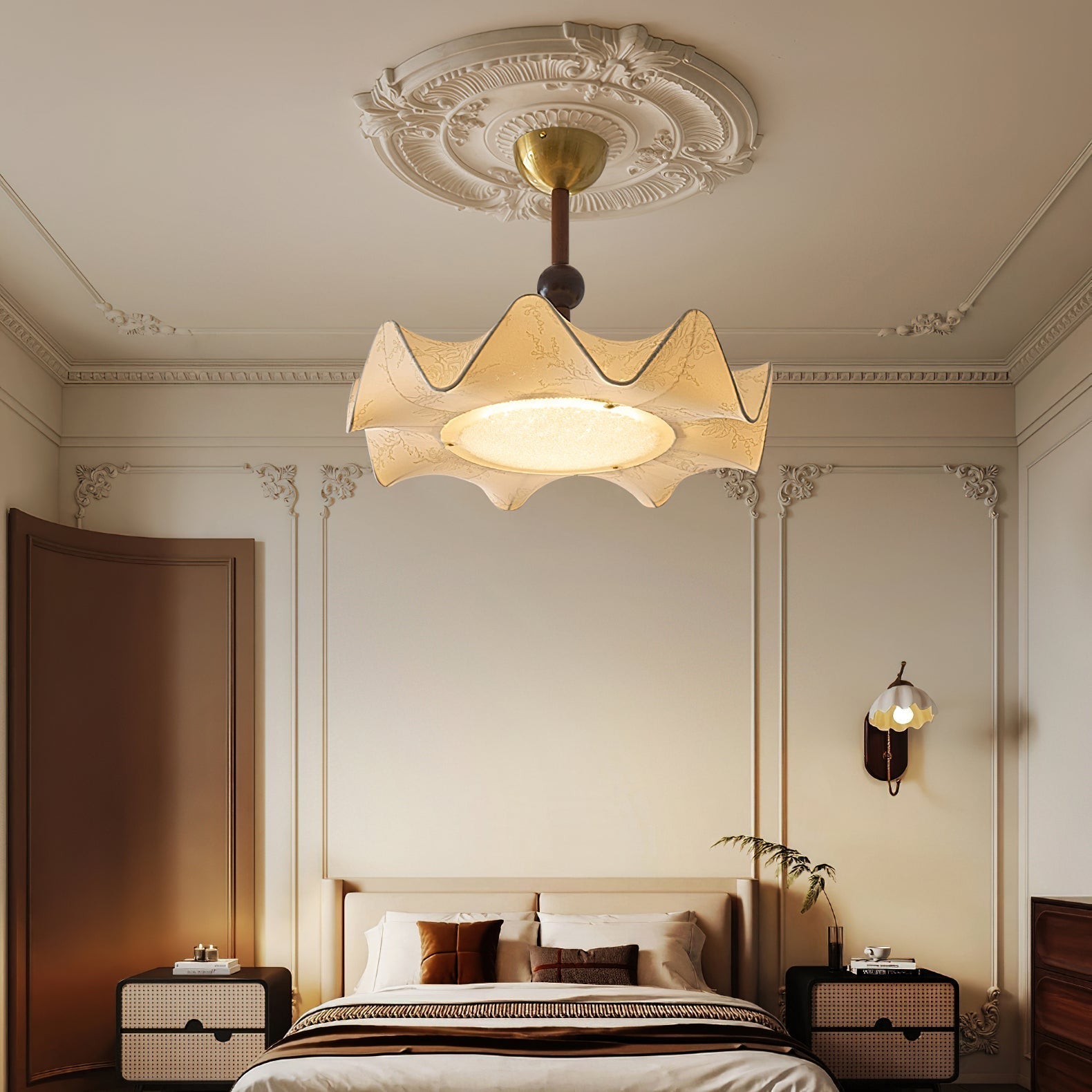 Walnut And Gold Floral LED Ceiling Light With Petal Design | Temsk